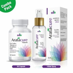 arata<span style="color:#603183;font weight:bold;">cure®</span> combo (aratacure spray100ml + aratacure capsules 60 no) – ayurvedic treatment for alopecia areata
